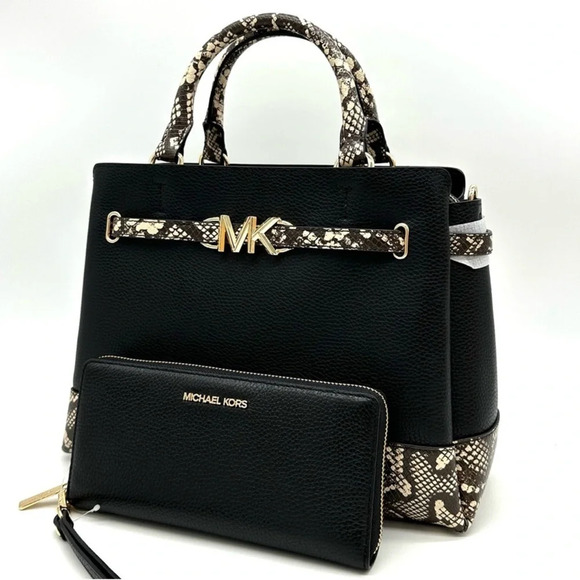 Michael Kors Large Reed Satchel Crossbody Bag & Large Continental Wallet Black - Picture 1 of 15
